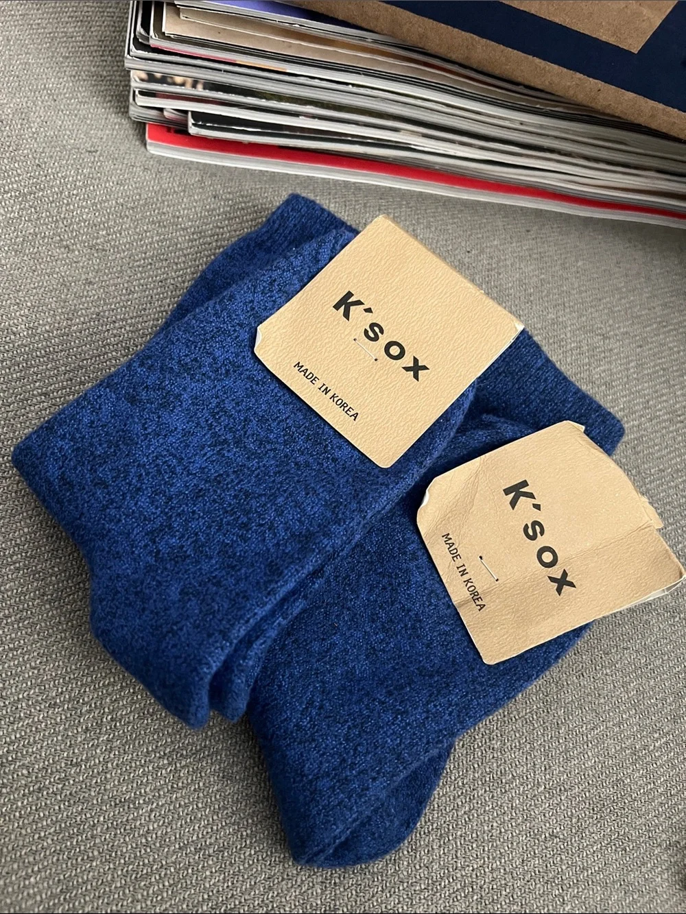✨ NWT K'sox Blue Crew Socks – Made in Korea ✨